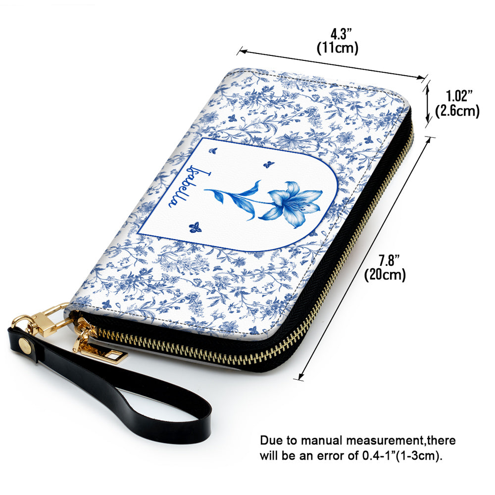 Blooming In Blue - Personalized Leather Wallet