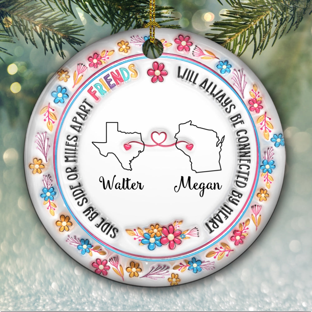 Custom Sister Christmas Ornament •  Sisters Will Always Be Connected By Heart - Personalized 3D Inflated Effect Ceramic Ornament