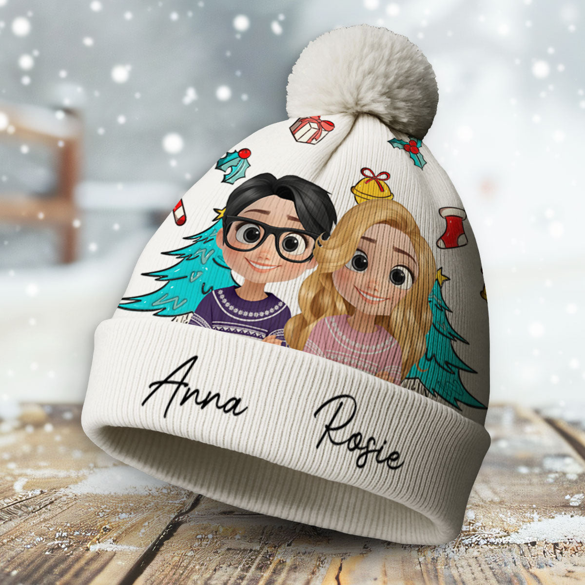 Custom Couple Christmas Hat, for Husband and Wife • Santa Is Coming To Both Of Us - Personalized Bobble Beanie Hat