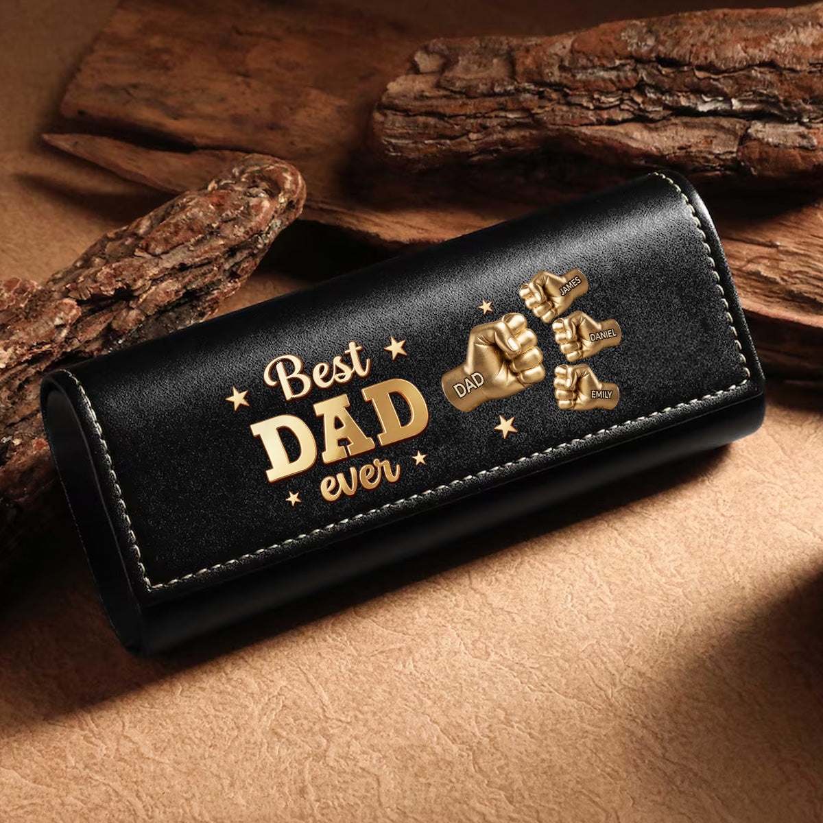 Gold Best Dad - Personalized Leather Eyeglass Case