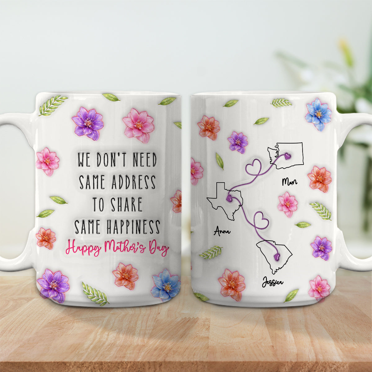 Custom Mother's Day Gift for Daughter • Happiness Without Borders - Personalized 3D Inflated Effect Mug