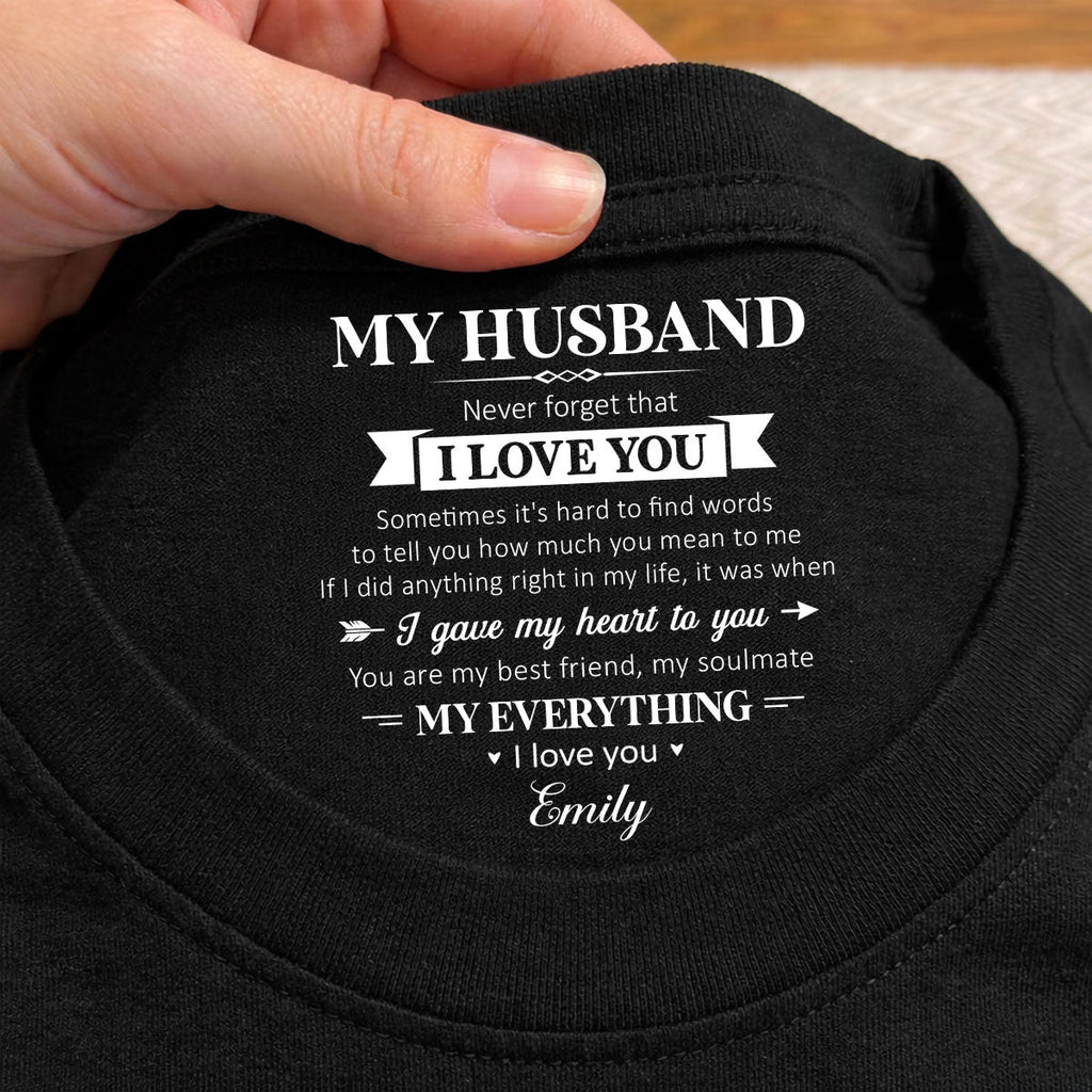 Custom Christmas Anniversary Keepsake Gifts For Husband • My Soulmate And My Everything - Personalized Inside Neck Print T-Shirt