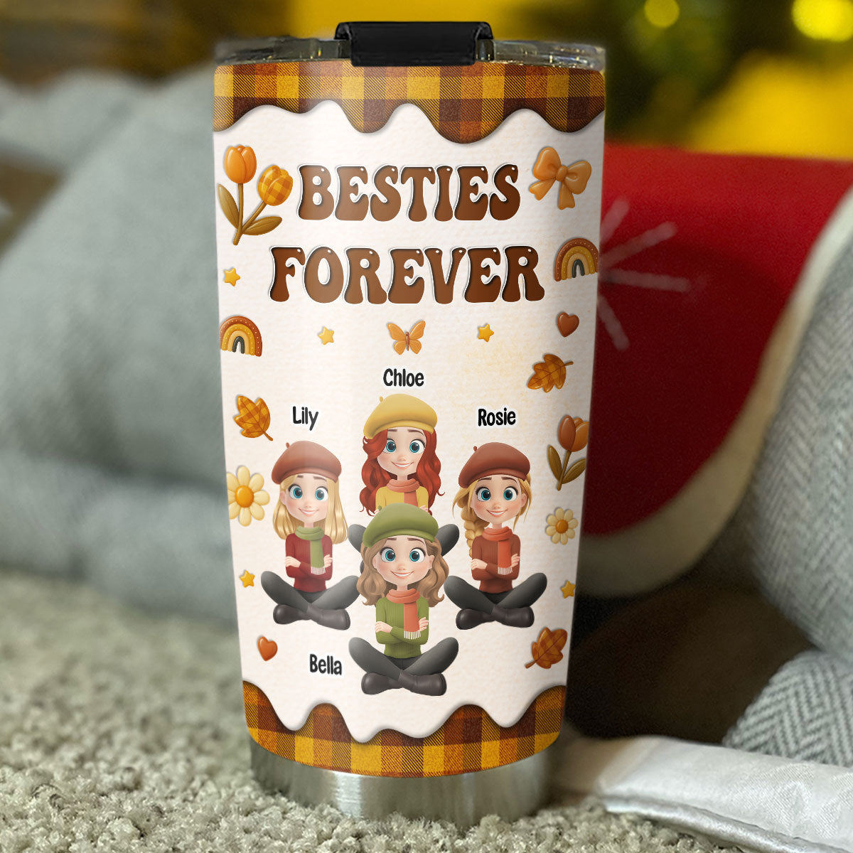 Custom Christmas Birthday Gifts For Sister, Friend • Bestie Forever Autumn - Personalized Tumbler