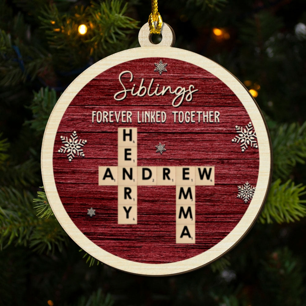Custom Family Ornament, Christmas Gift for Family Members •  Siblings Name Scrabble - Personalized 2-layered Wood Ornament