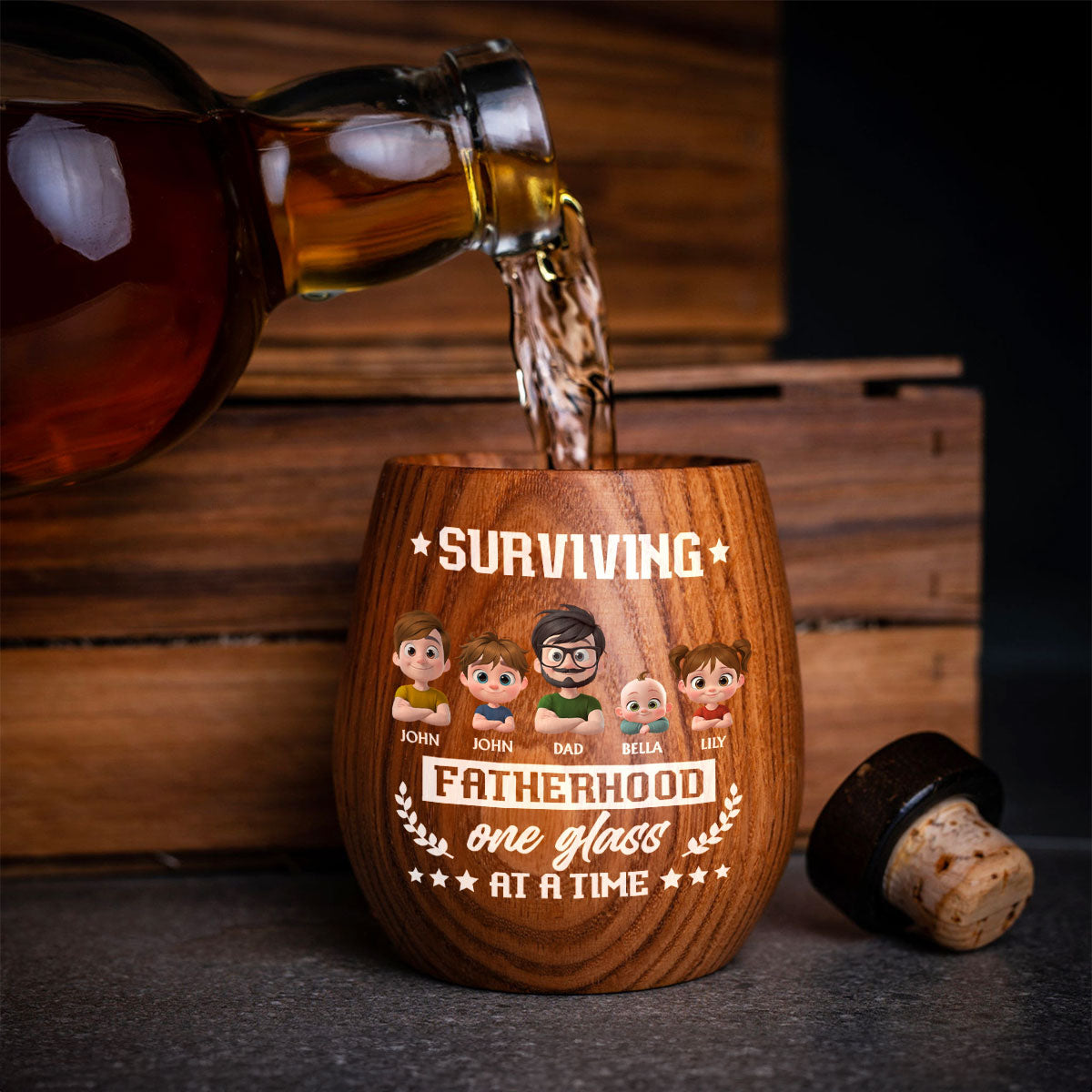 One Glass At A Time - Personalized Wooden Whiskey Glass