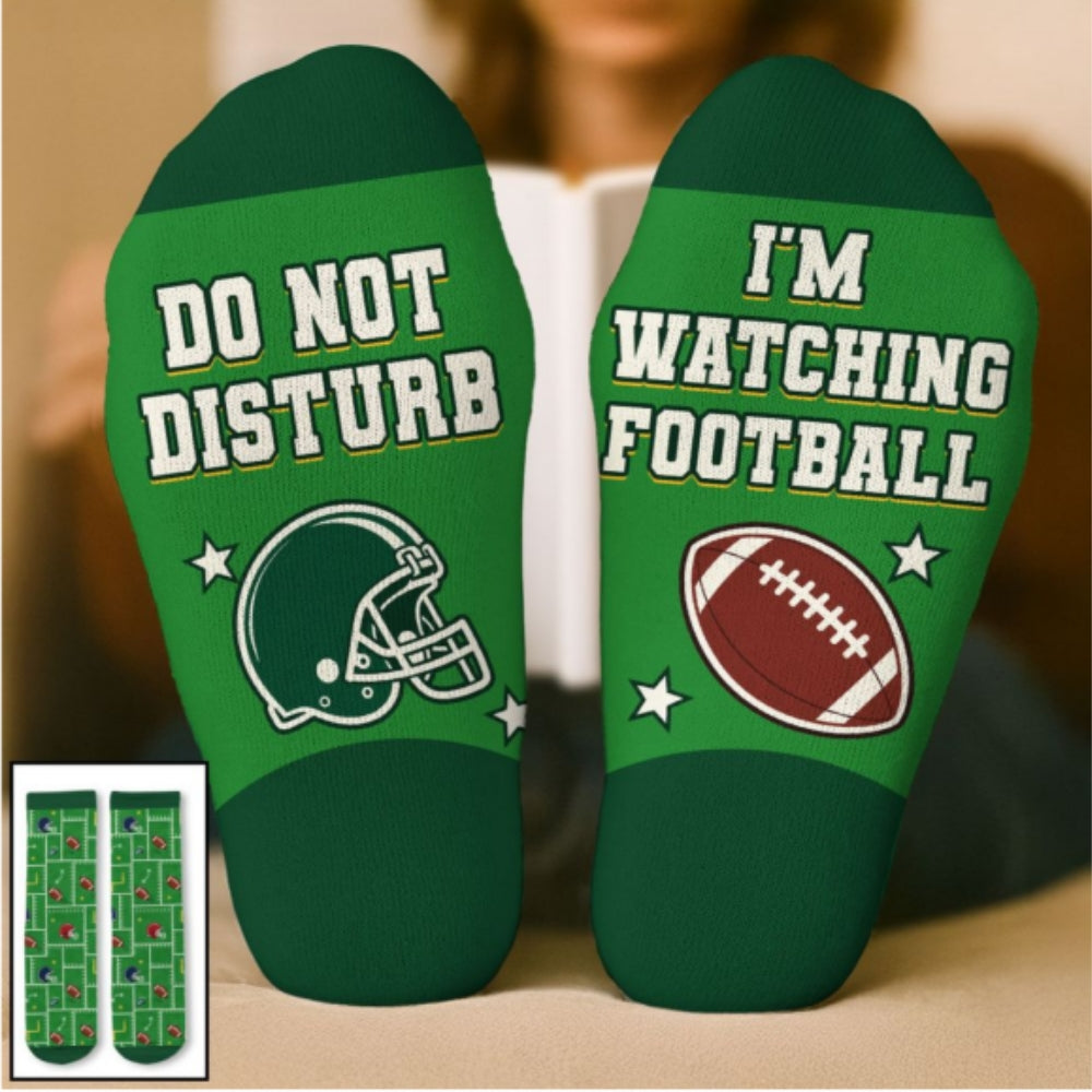 Custom Name Football Fan Footwear, Game Day Christmas Gift • Do Not Disturb - Personalized Crew Socks