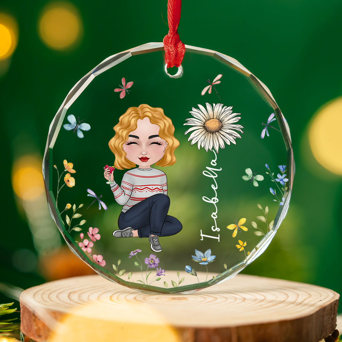 Custom Friendship Christmas Ornament, Best Friend Gift •  Bloom Girl Charm - Personalized Glass Ornament