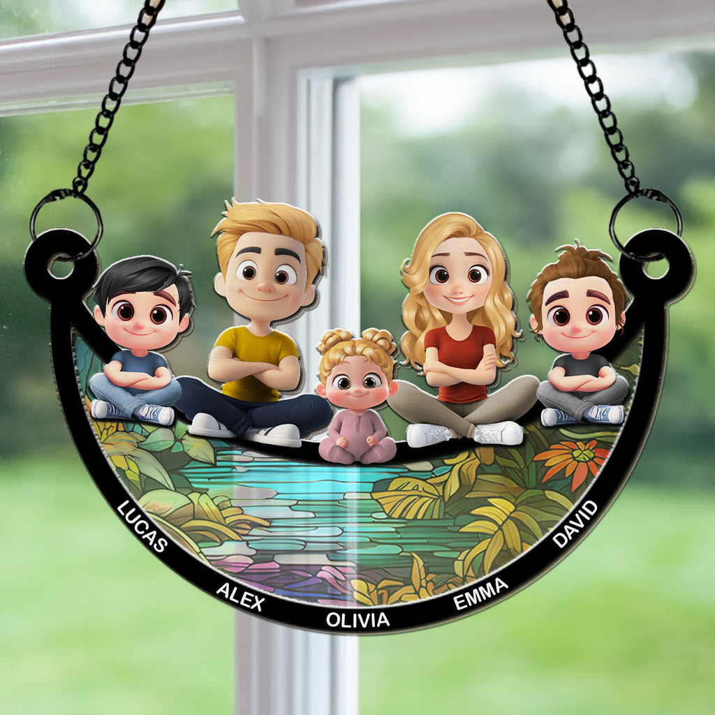 Custom Hanging Decor for Mom Daughter, Mother's Day Gifts • Mom We Love You To The Moon And Back - Personalized Suncatcher