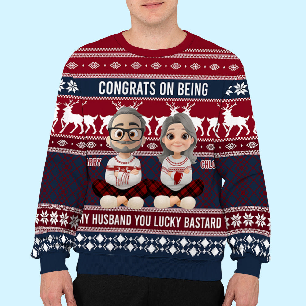 Custom Couple Christmas Sweatshirt, Anniversary Gift • Congrats My Husband - Personalized All-Over-Print Sweatshirt
