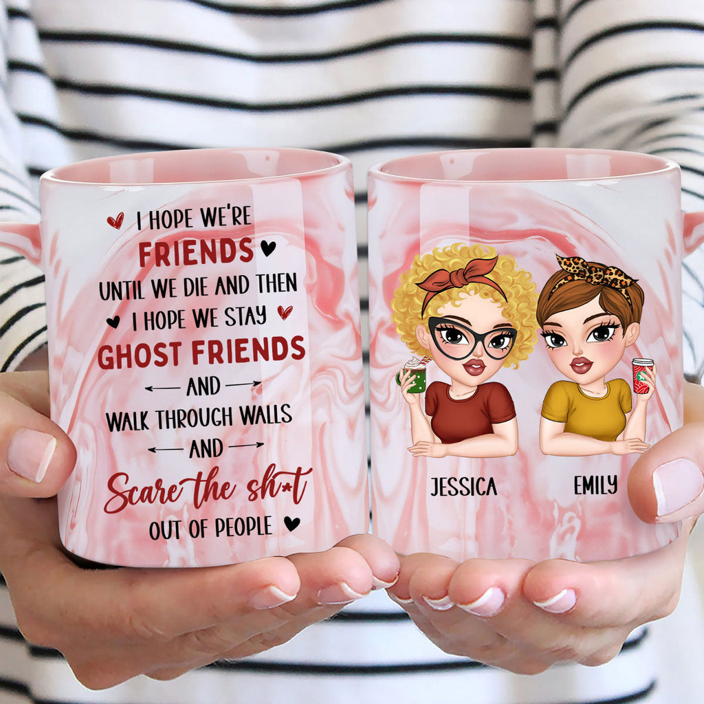 Custom Best Friend, Christmas & Birthday Friendship Keepsake Gift • I Hope We Stay Ghost Friends - Personalized Pink Marble Mug