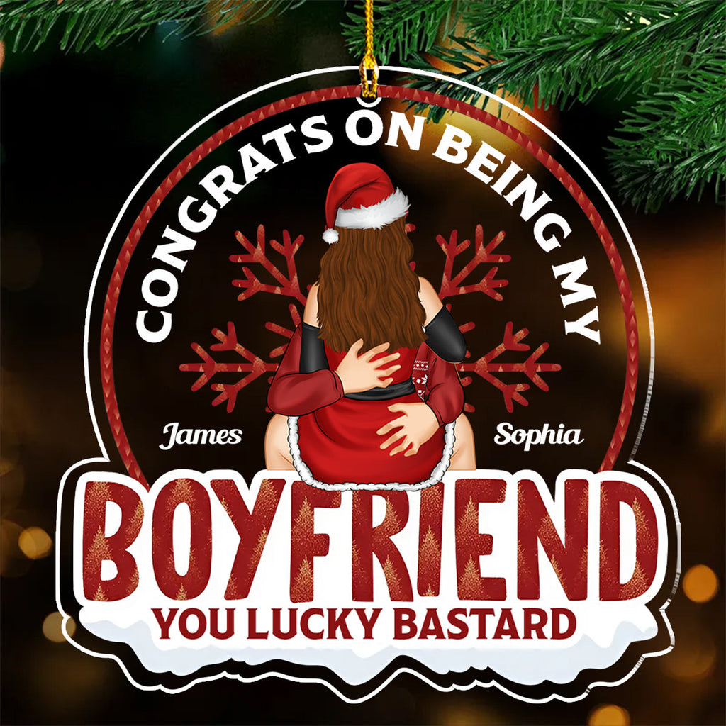Custom Couple Christmas Ornament, Anniversary Gift •  Congrats On Being My Husband - Personalized Acrylic Ornament