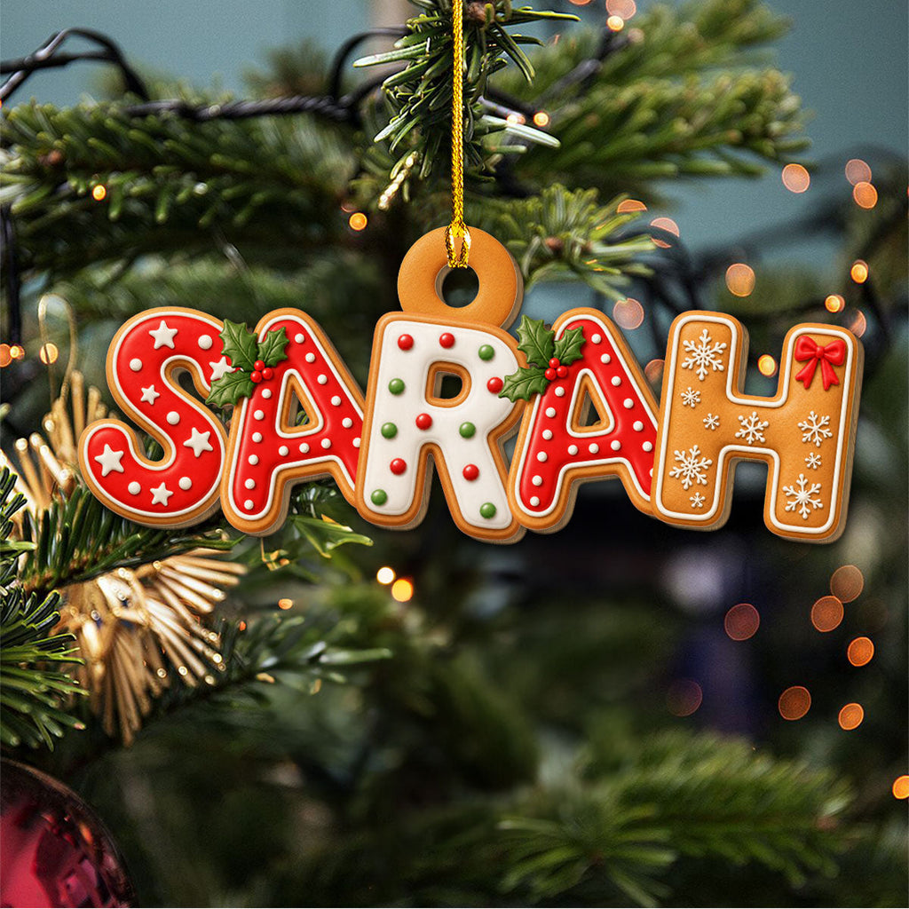 Custom Letter Christmas Ornament & Stocking Tag with Name • Home Is Christmas With Family - Personalized 3D Effect Wood Ornament