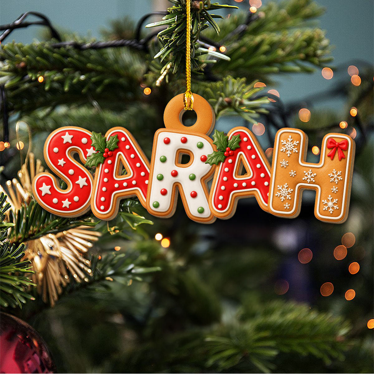 Custom Letter Christmas Ornament & Stocking Tag with Name • Home Is Christmas With Family - Personalized 3D Effect Wood Ornament