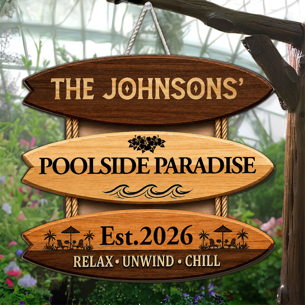 Custom Family Summer Backyard, Patio & Porch Decor • Summer Oasis - Personalized Wood Sign