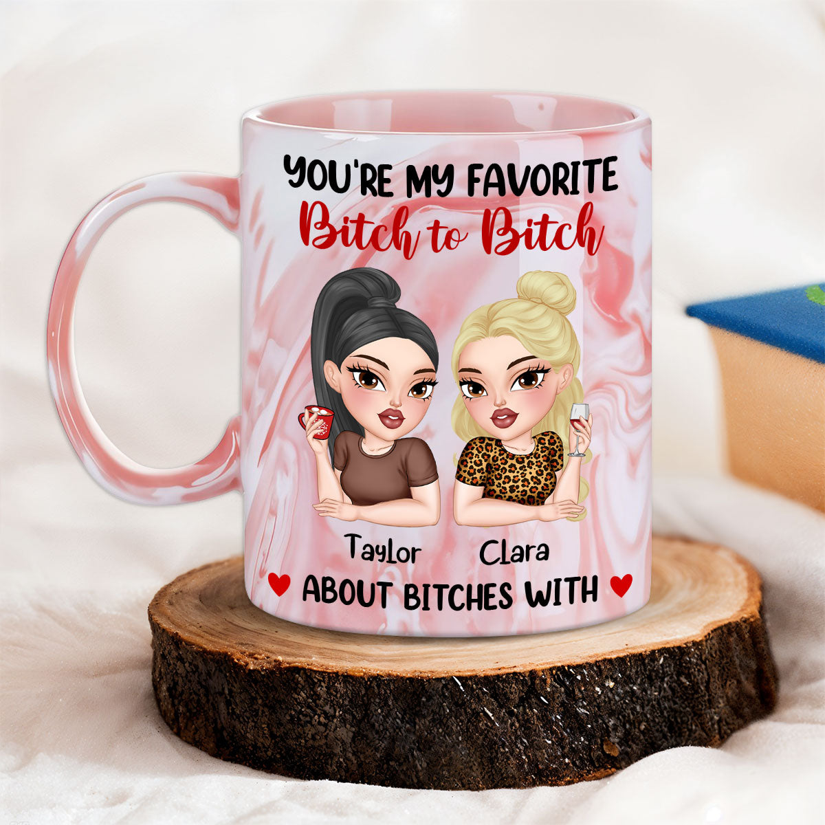 Custom Best Friend, Christmas & Birthday Friendship Keepsake Gift • You Are My Go To Gossip Queen- Personalized Pink Marble Mug