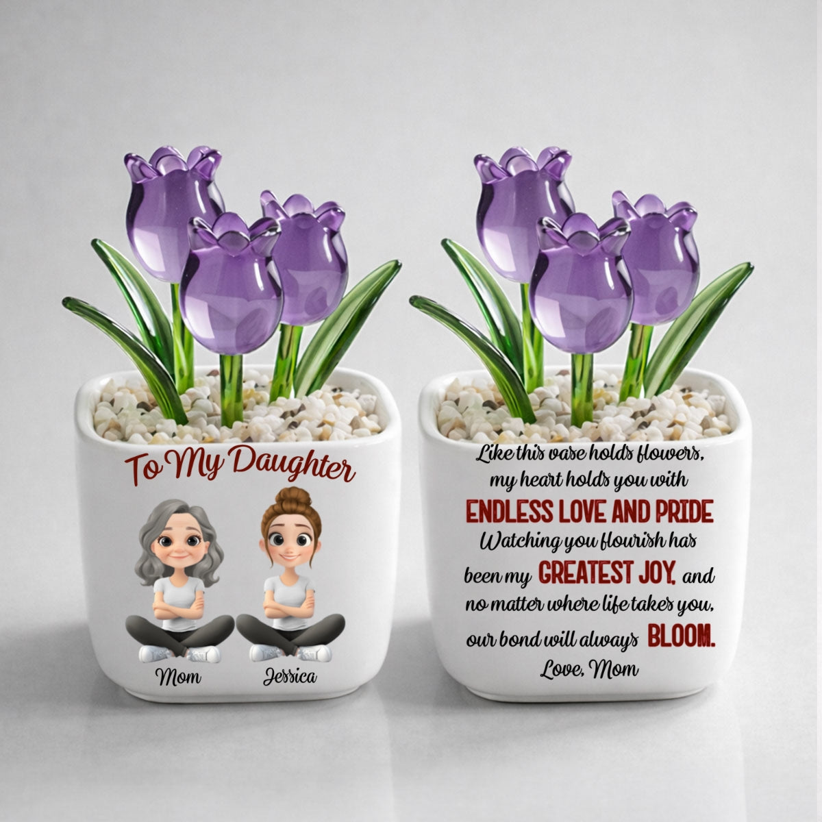 Custom Flower Keepsake, Glass Home Decor Gift for Daughter • Endless Love For You - Personalized Glass Everlasting Tulips