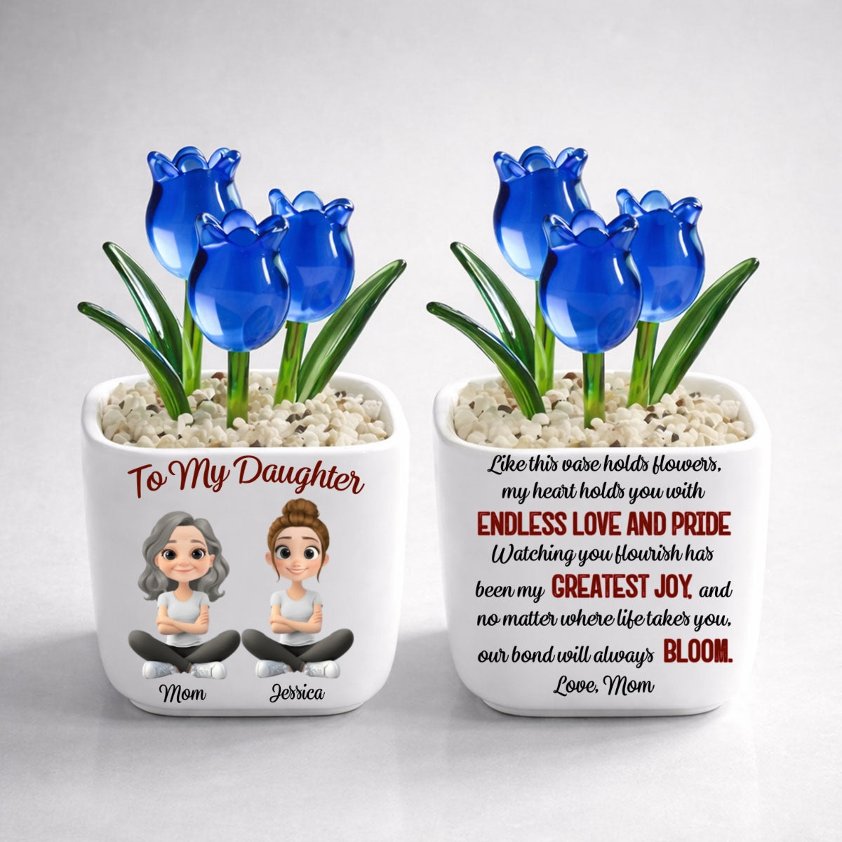 Custom Flower Keepsake, Glass Home Decor Gift for Daughter • Endless Love For You - Personalized Glass Everlasting Tulips