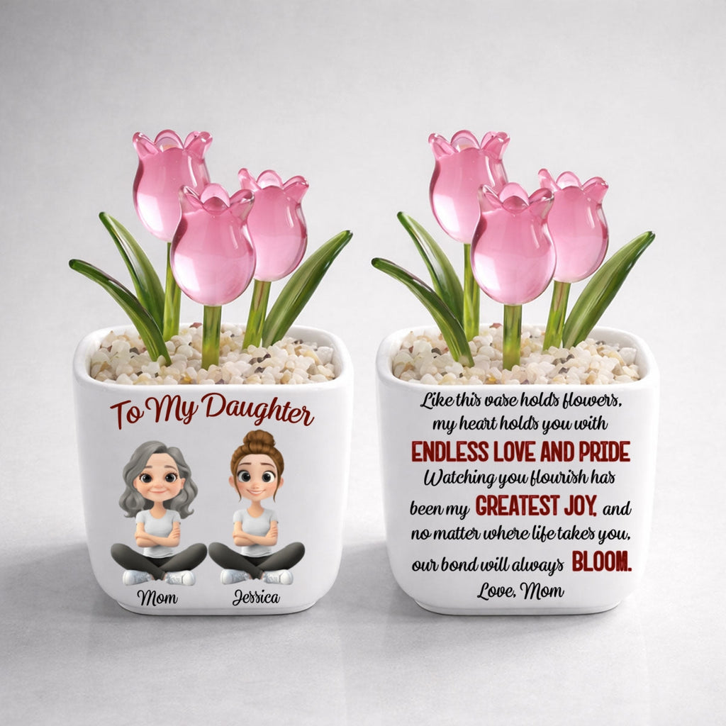 Custom Flower Keepsake, Glass Home Decor Gift for Daughter • Endless Love For You - Personalized Glass Everlasting Tulips
