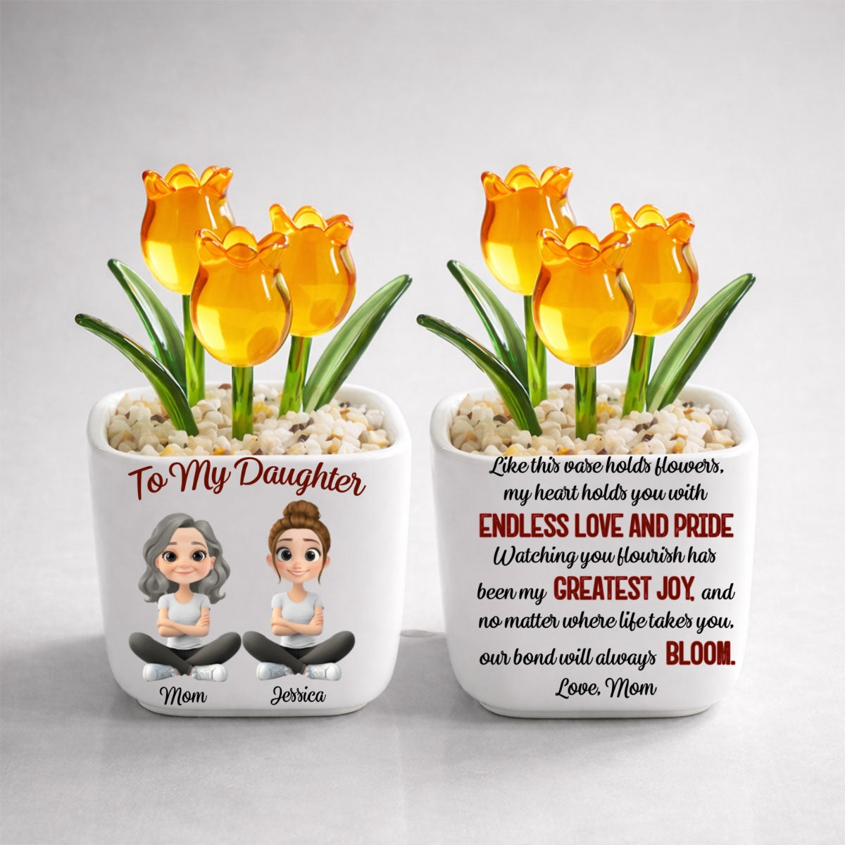 Custom Flower Keepsake, Glass Home Decor Gift for Daughter • Endless Love For You - Personalized Glass Everlasting Tulips