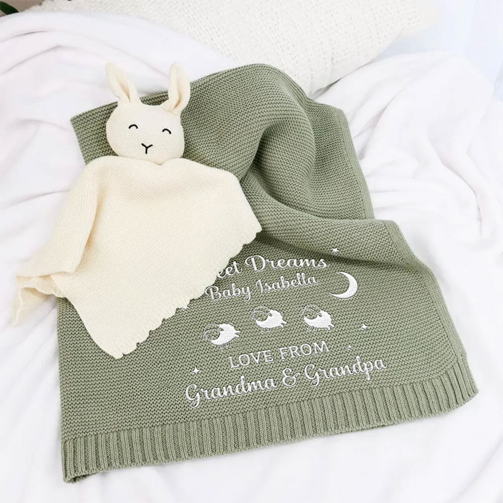 Love From Grandma - Personalized Embroidered Knitted Baby Blanket