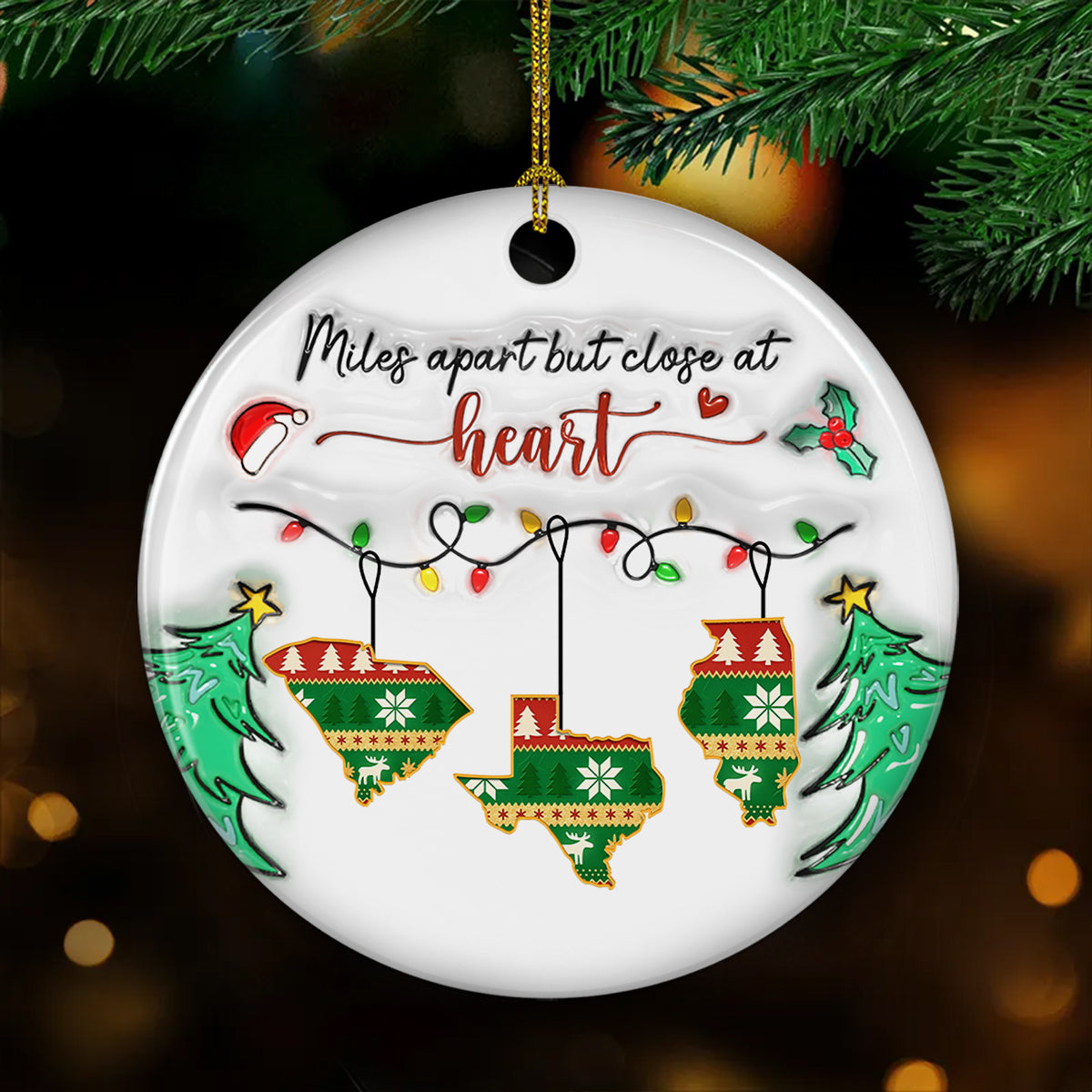 Custom Family Ornament, Christmas Gift for Family Members •  Close At Heart - Personalized 3D Inflated Effect Ceramic Ornament