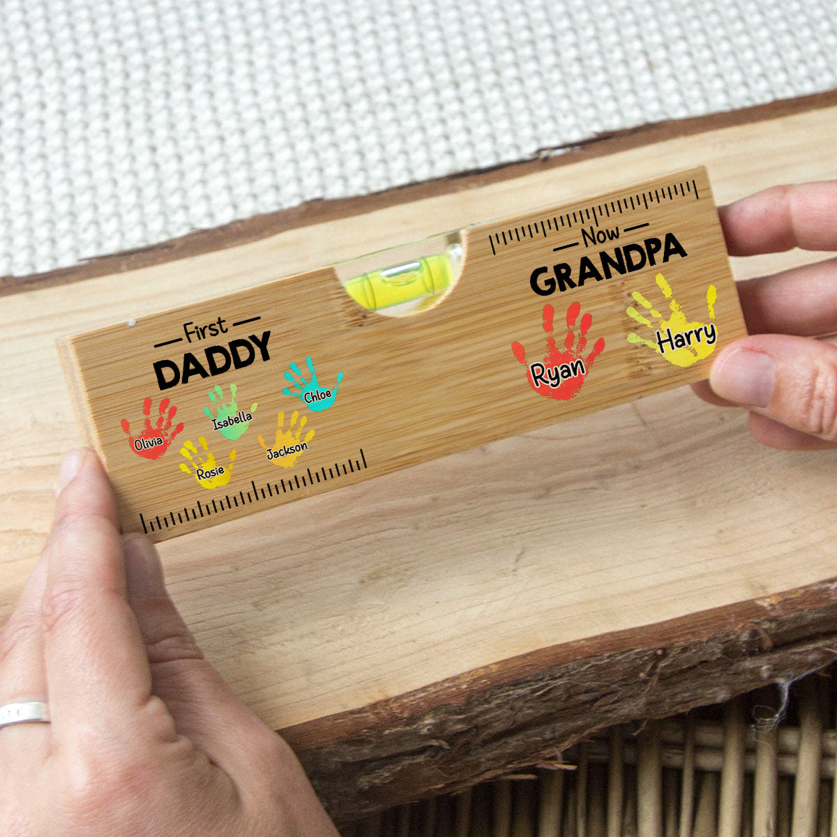 First Dad Now Grandpa - Personalized Wooden Spirit Level Bottle Opener