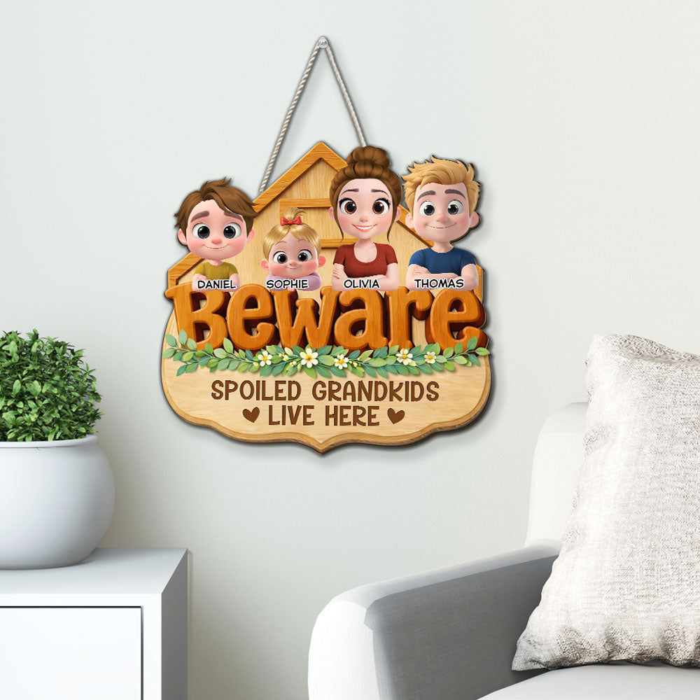 Custom Home & Wall Decor, Birthday & Christmas Gift • Beware My Spoiled Grandkids - Personalized Wood Sign