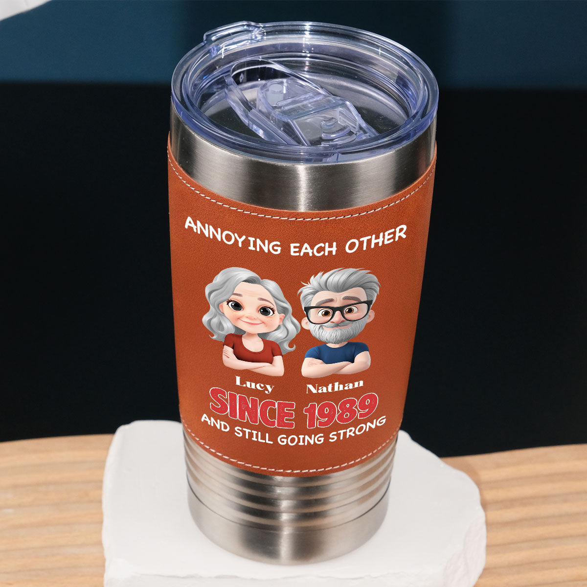 Custom Christmas Anniversary Gifts For Husband • With You Forever - Personalized Leather Tumbler