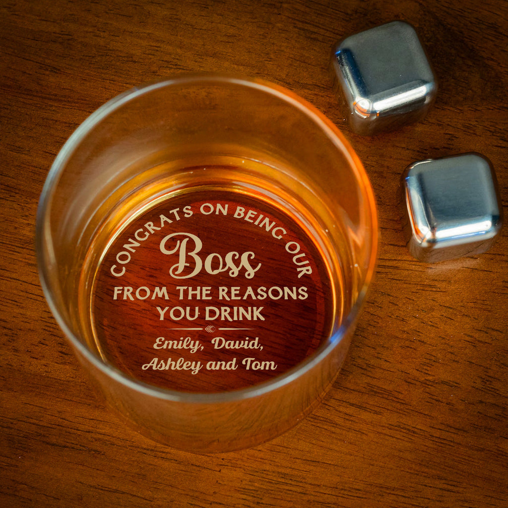 Reason You Drink Boss - Personalized Engraved Whiskey Glass