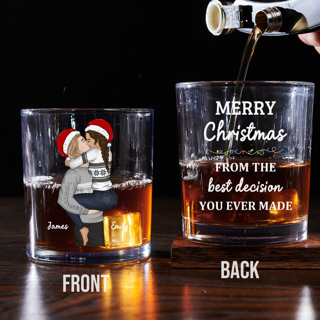 Custom Christmas Anniversary Birthday Drinkware Gifts for Couple • Best Decision - Personalized Whiskey Glass