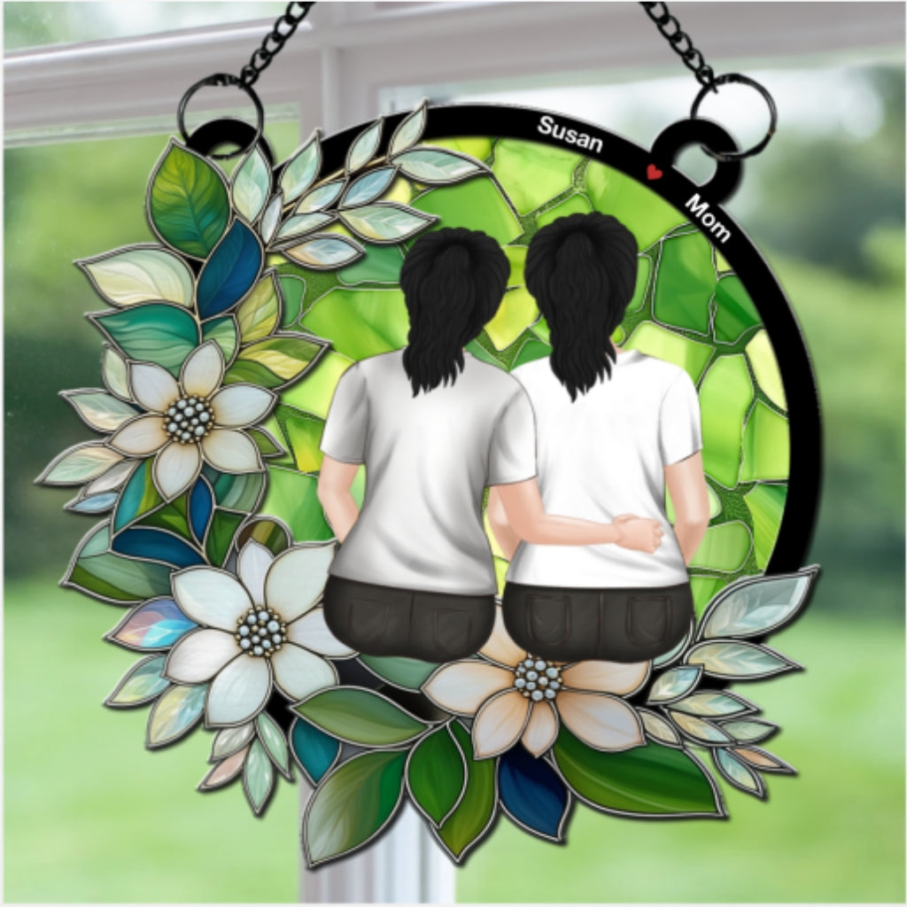 Custom Hanging Decor for Mom Daughter, Mother's Day Gifts • Mother And Daughter Always Connected - Personalized Suncatcher