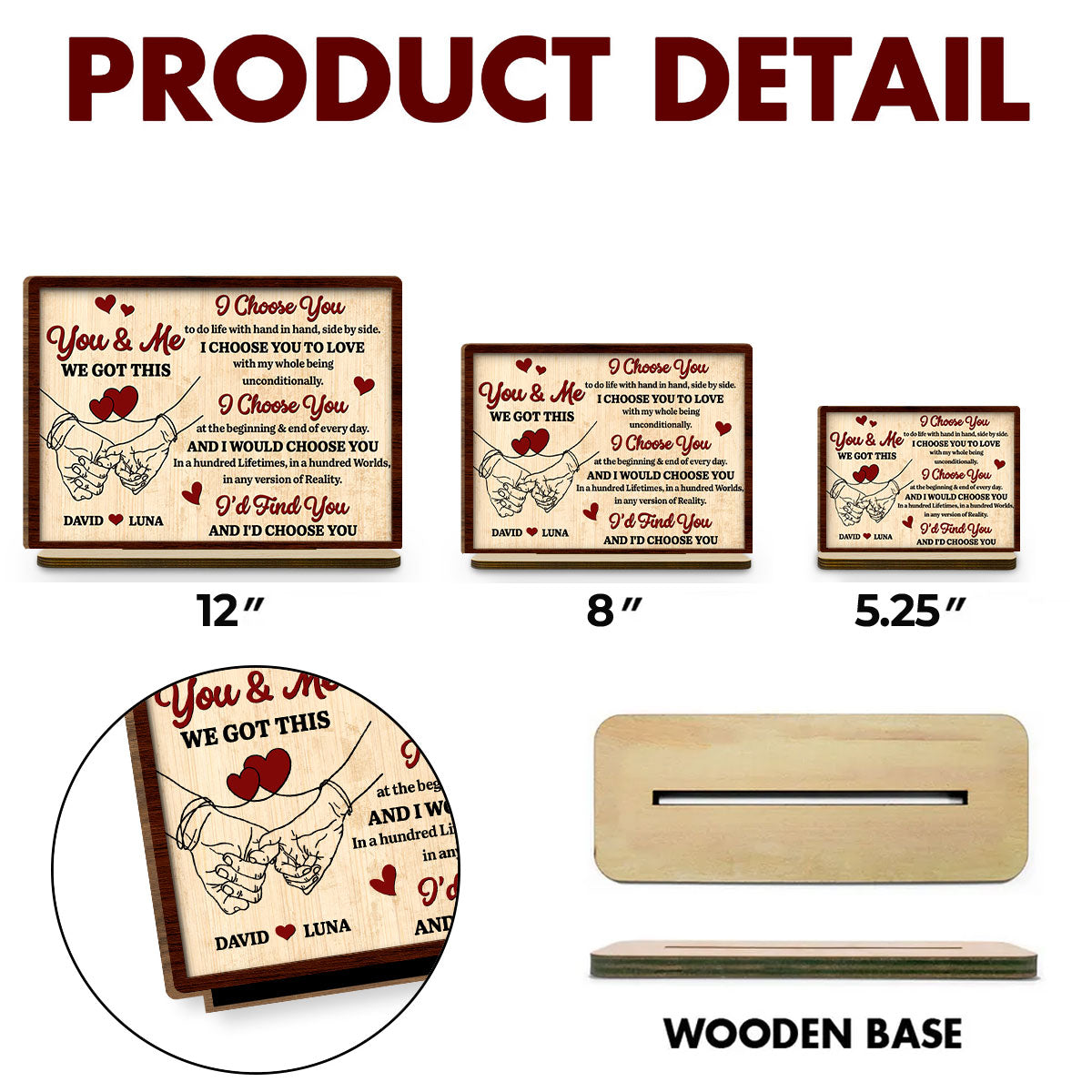 Custom Couple's Decor, Anniversary & Wedding Gift • I Choose You - Personalized 2-Layer Wood Plaque With Flat Base