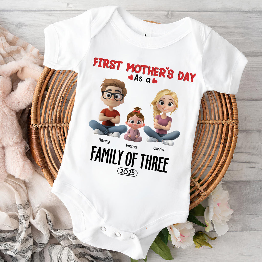 Custom First Mother's Day for Daughter, Christmas Gift for New Mom • Family Of Three - Personalized T-shirt And Onesie