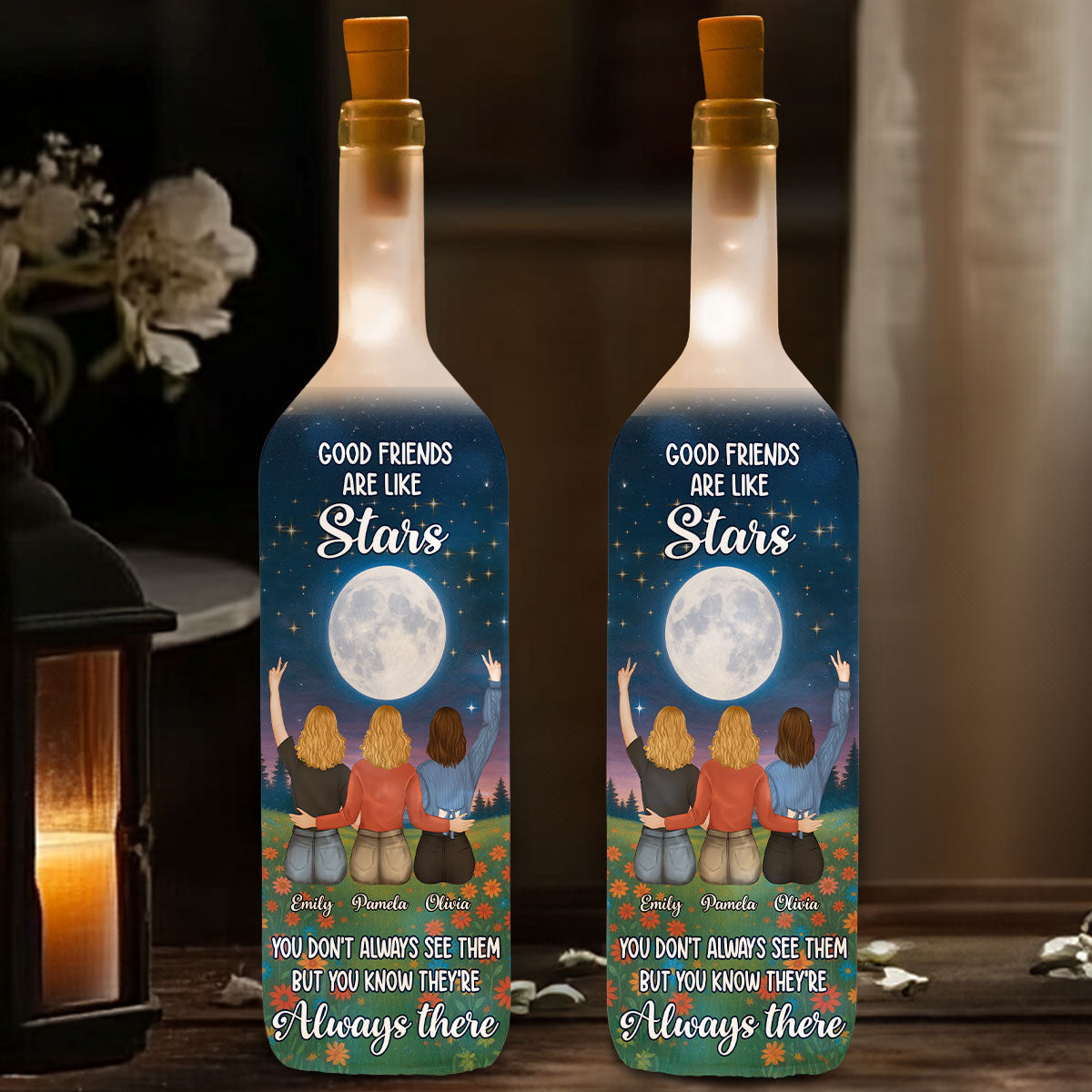 Moon And Stars Friendship - Personalized Bottle Lamp