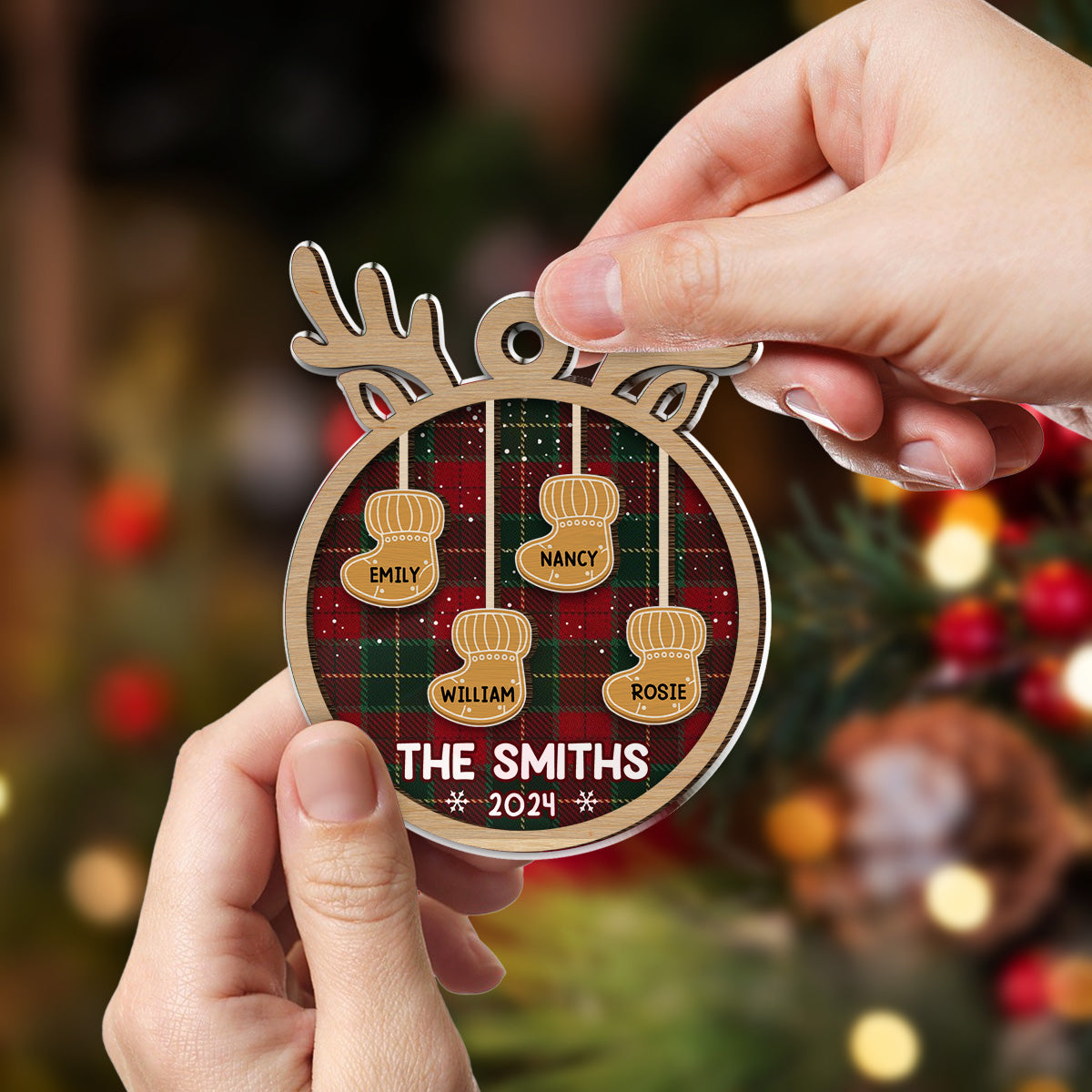 Custom Family Ornament, Christmas Gift for Family Members •  Ginger Family Christmas - Personalized Wood And Acrylic Ornament