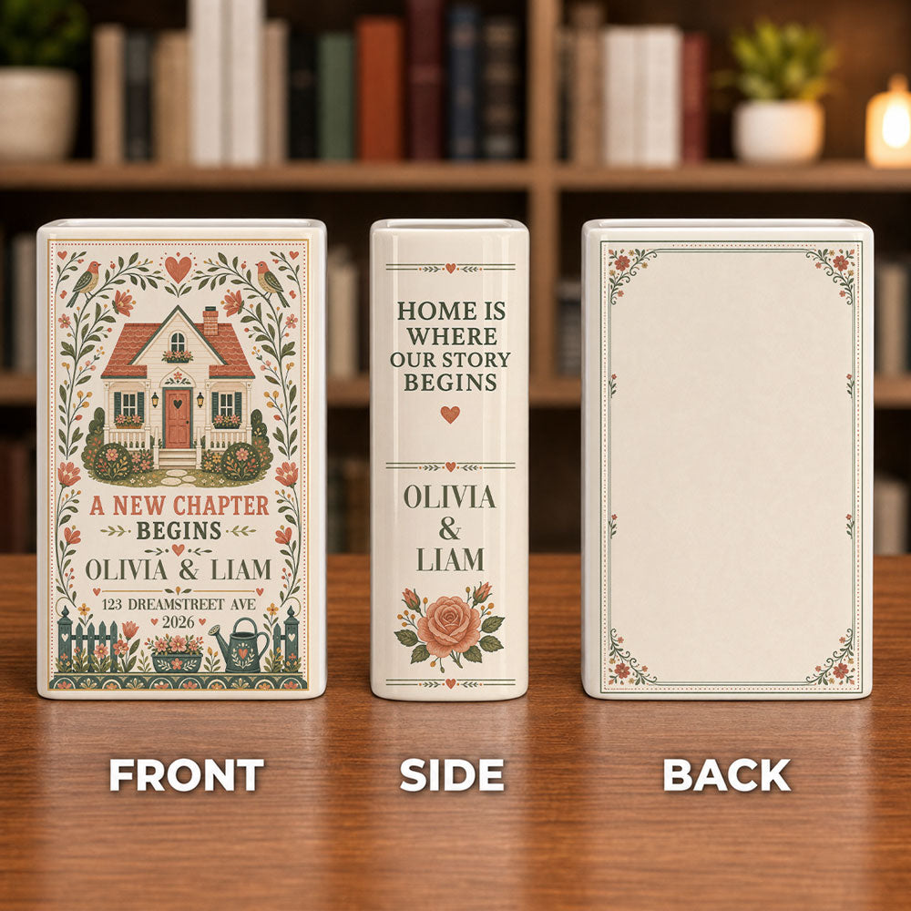 Our Story Begins Right Here - Personalized Ceramic Book Vase