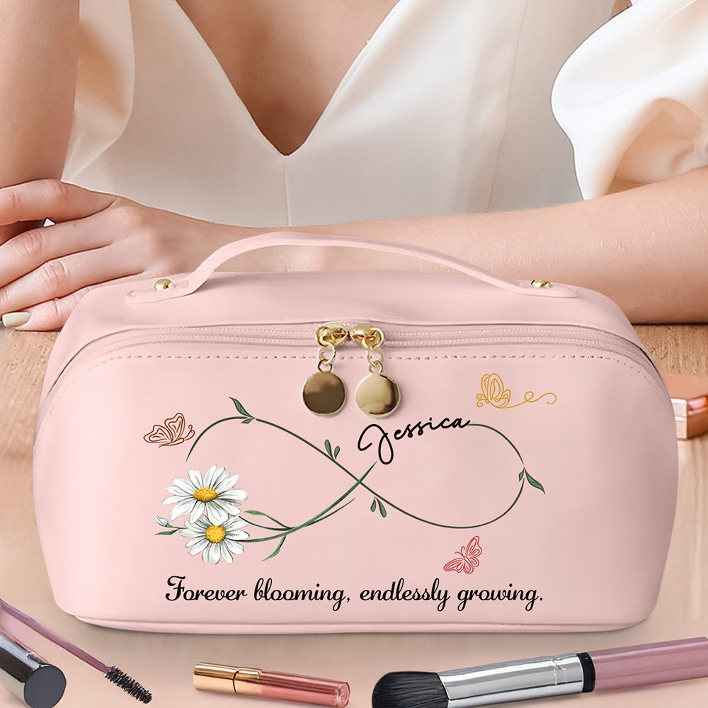 Forever Blooming, Endlessly Growing - Personalized Leather Makeup Bag