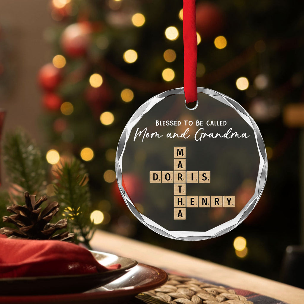 Custom Family Ornament, Christmas Gift for Family Members •  Blessed With Endless Family Joy - Personalized Glass Ornament