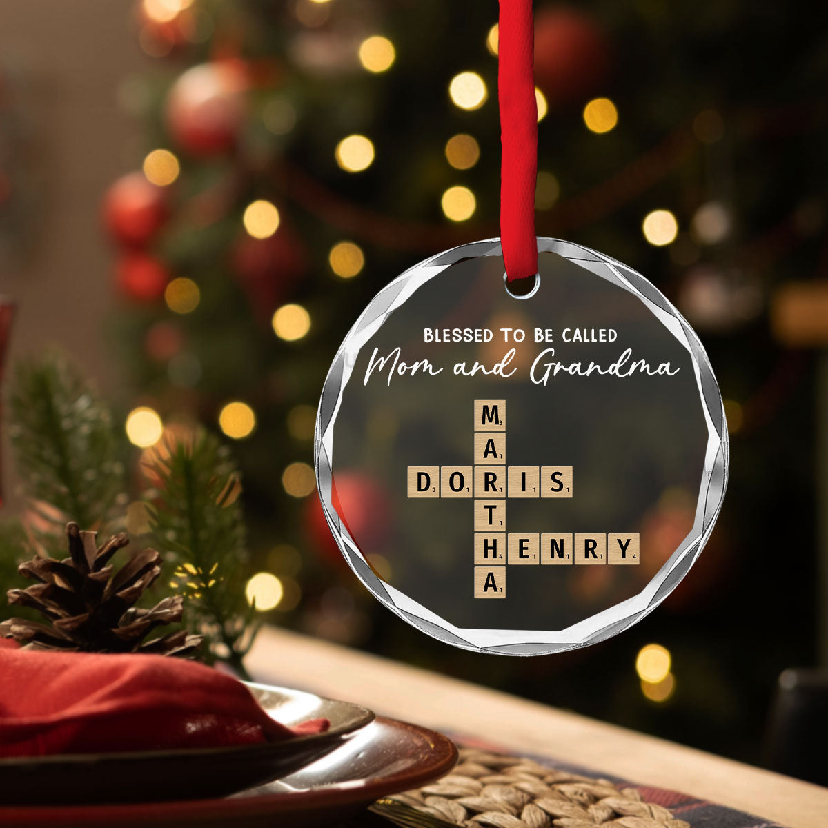 Custom Family Ornament, Christmas Gift for Family Members •  Blessed With Endless Family Joy - Personalized Glass Ornament