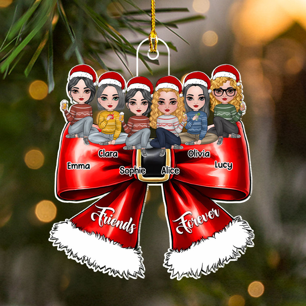 Custom Friendship Christmas Ornament, Best Friend Gift •  Bestie Sitting On Bowtie - Personalized Acrylic Ornament