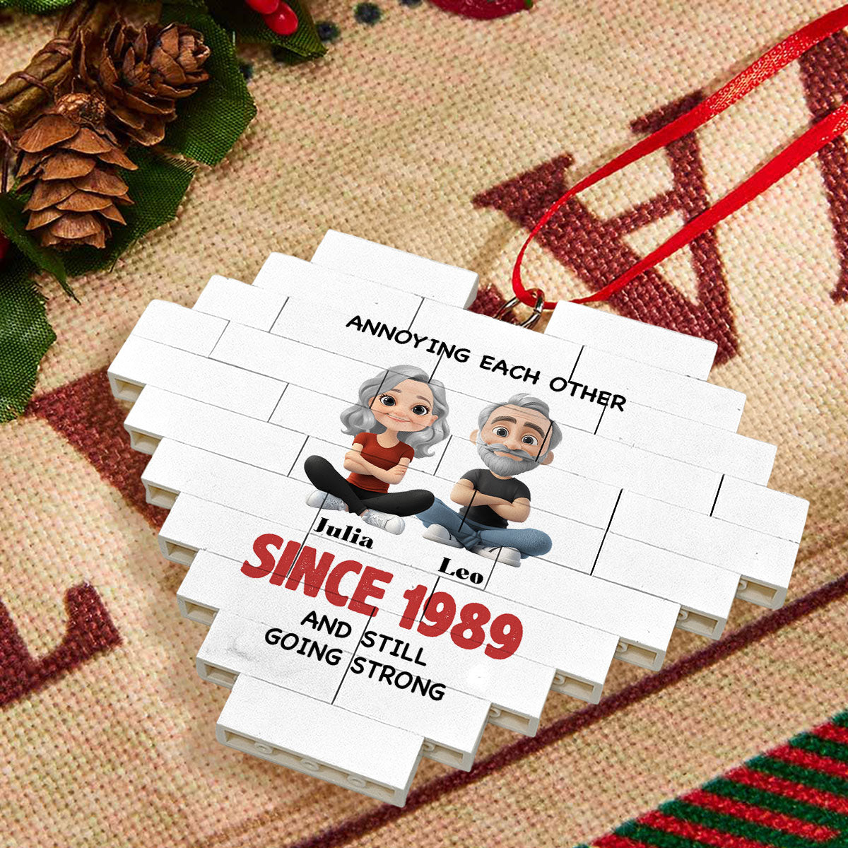 Custom Couple Christmas Ornament, Anniversary Gift •  Till The End Of Time - Personalized Heart Puzzle Ornament