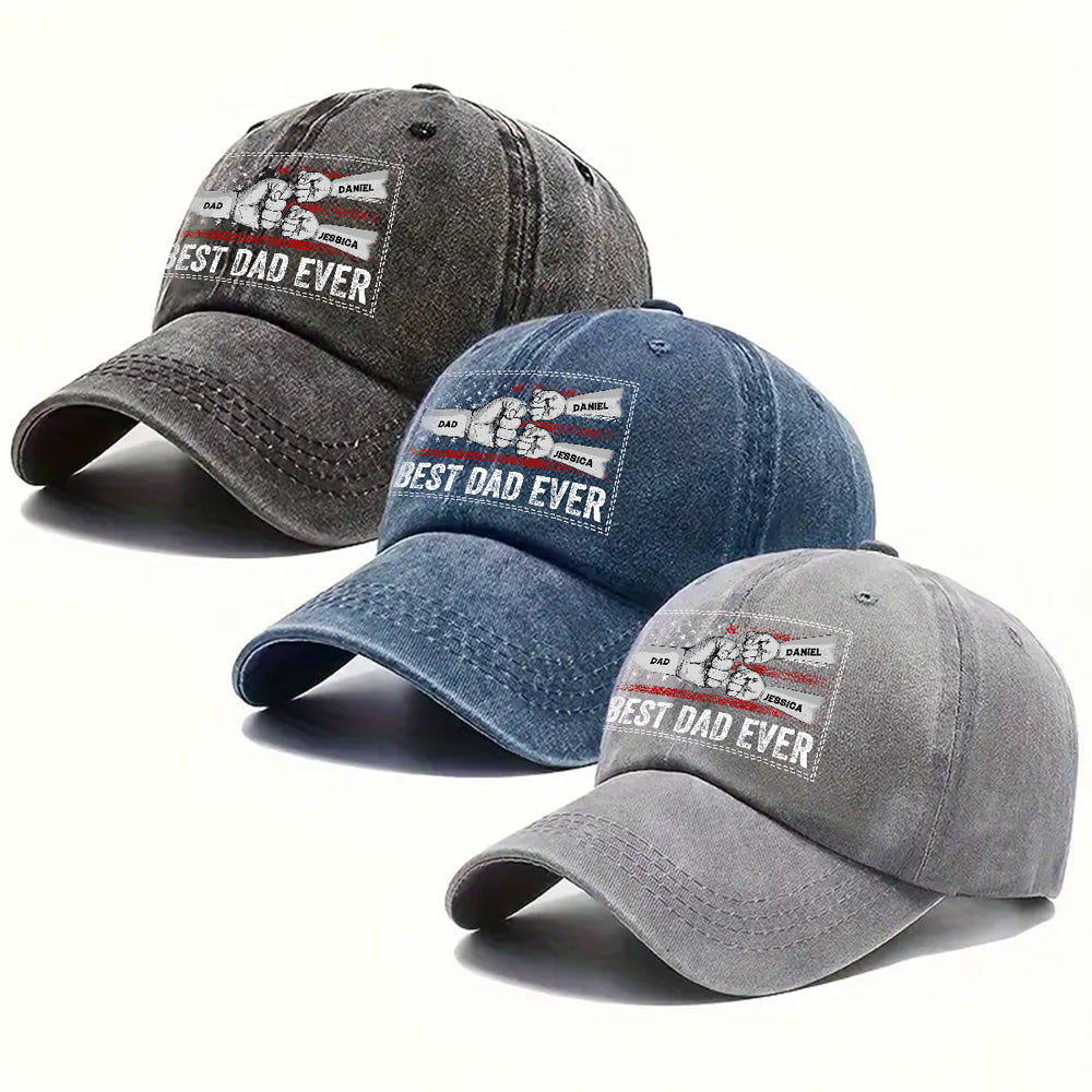 Custom Christmas Headwear Birthday Gifts for Dad • His Strength Begins With Love - Personalized Vintage Washed Denim Cap