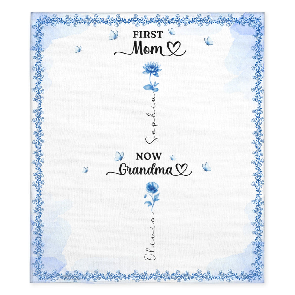 First And Now Blue - Personalized Fleece Blanket
