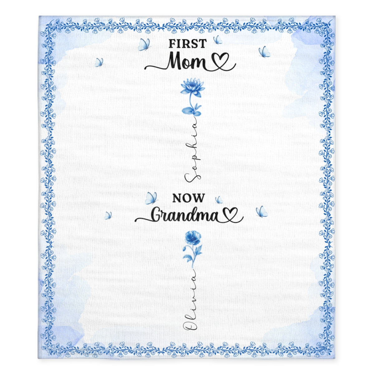 First And Now Blue - Personalized Fleece Blanket