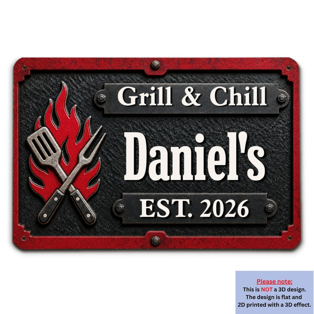 Custom Family Summer Backyard, Patio & Porch Decor • Grill Master - Personalized Metal Sign