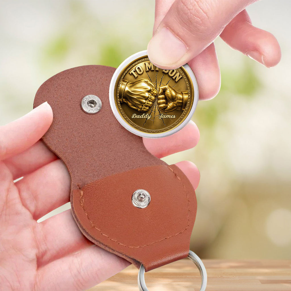 Custom Son Coin Keychain, Father's Day Birthday Gifts • Bonded By Heart - Personalized Pocket Hug