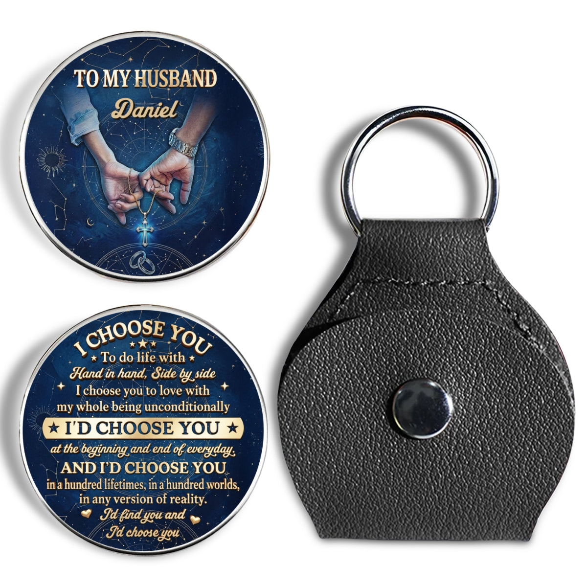 Custom Coin Keychain for Wife, Couple Anniversary Valentine's Day Gifts • I Choose You - Personalized Pocket Hug