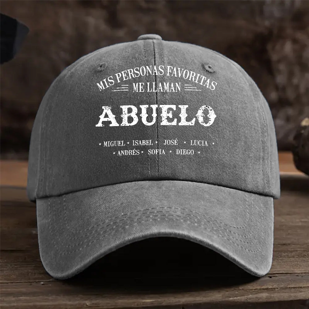 Custom Christmas Headwear Birthday Gifts for Grandpa • Mis Personas Favoritas Me Llaman - Gorra de Mezclilla Vintage Lavada Personalizada