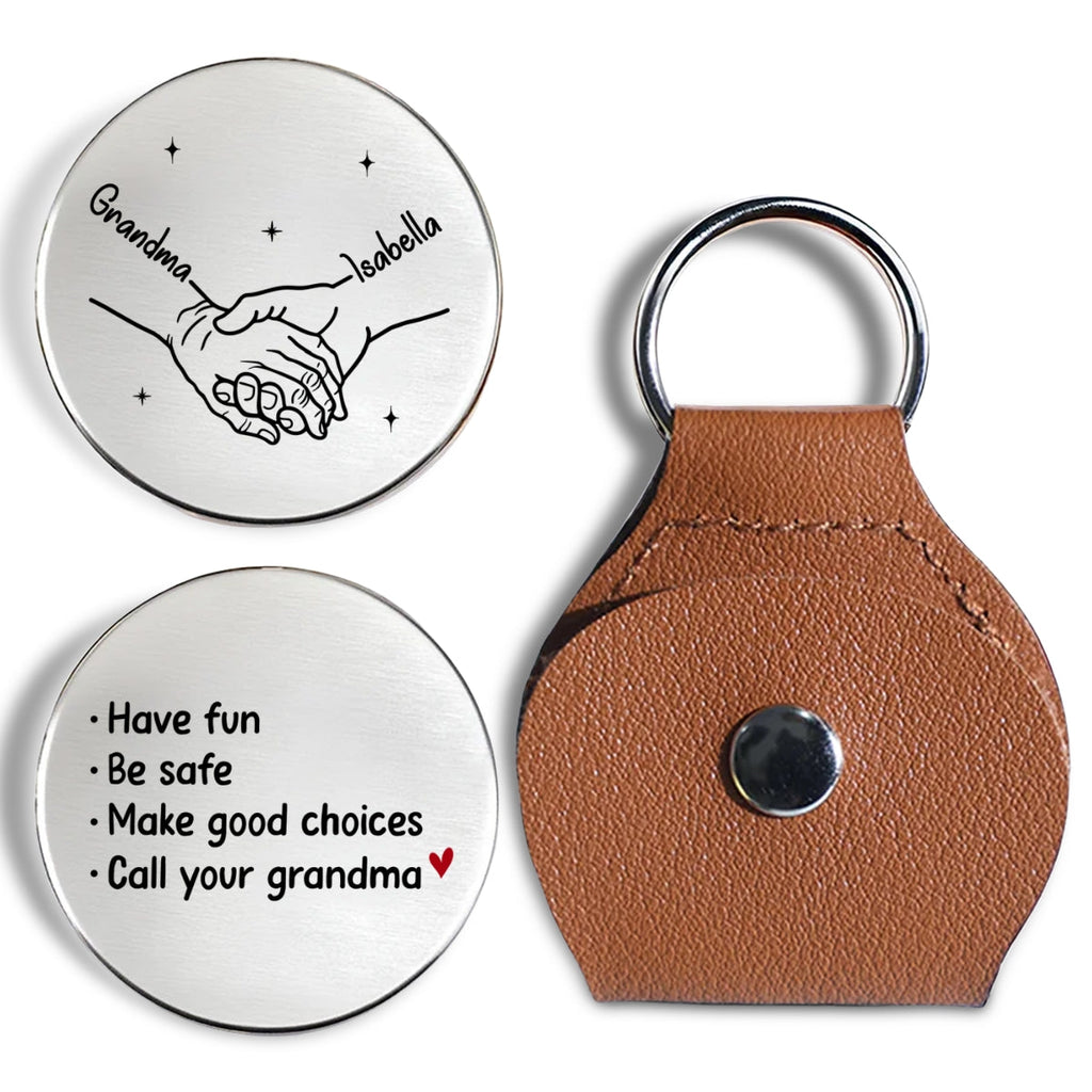 Custom Coin Keychain For Granddaughter Niece, Family Keepsake, • Call Your Grandma - Personalized Pocket Hug