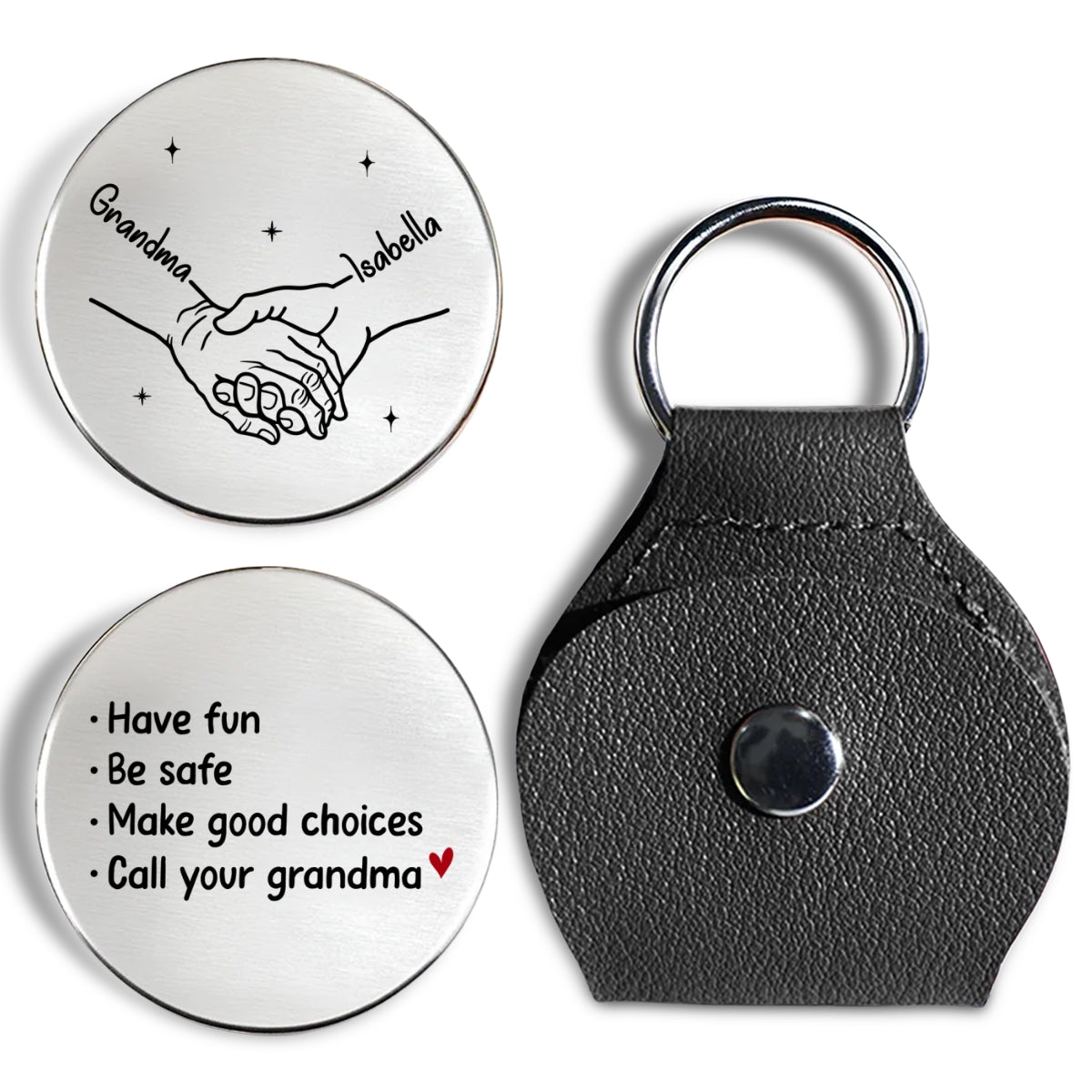 Custom Coin Keychain For Granddaughter Niece, Family Keepsake, • Call Your Grandma - Personalized Pocket Hug